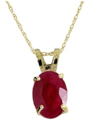 14k Gold Pendant Necklace with Genuine Oval Ruby
