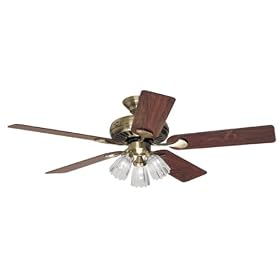 Hunter 20540 Summer Breeze Plus 3-Light 52-Inch 5-Blade Ceiling Fan, Antique Brass with Clear Globes