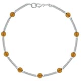 Sterling Silver .925 Genuine Amber Stone Bar and Bead Bracelet