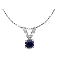 Birthstone Company 14k White Gold Round Sapphire Pendant with 18" Chain