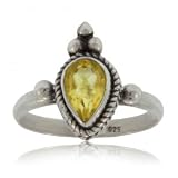 Sterling Silver Modern Teardrop Ring w Yellow Citrine