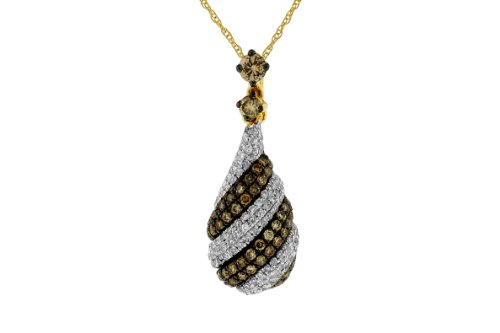 Champagne & White Diamond Necklace in 14k Yellow Gold with 14k Yellow Gold Chain (TCW .93)