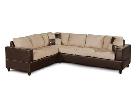 3pcs Sectional Sofa Set with Ottoman in Hazelnut Finish