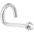 Solid 14KT White Gold 2mm Clear Cubic Zirconia Left Nostril Screw - 18 Gauge
