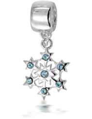Bling Jewelry 925 Silver Blue Topaz Color CZ Christmas Snowflake Holiday Bead