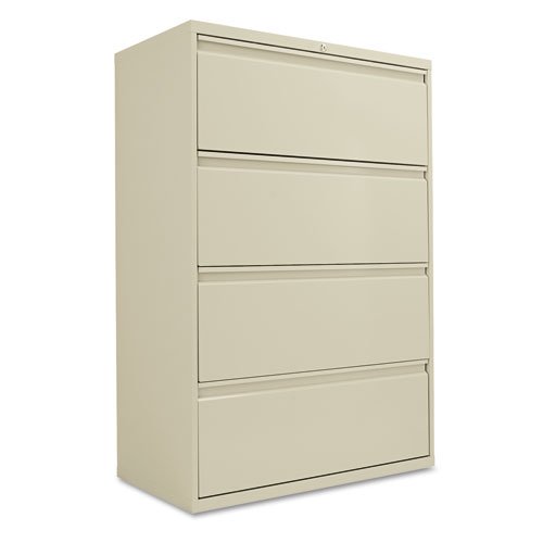 Alera Products - Alera - Four-Drawer Lateral File Cabinet 36w x 19-14d x 54h Putty - Sold As 1 Each - 19 14 deep drawers with side-to-side hang rails to accommodate letterlegal hanging files - Full drawer extension on steel ball bearing telescoping slide