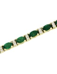 0.50ct Diamond & 5 ct Oval Shape Emerald Bracelet 7 Inch 14k Yellow Gold Double Safety Lock