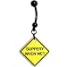 Yellow Slippery When Wet Warning Sign Belly Ring
