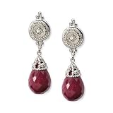 24.00ct t.w. Ruby Briolette Earrings, Diamond Accent In 14k White Gold