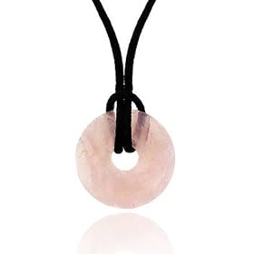Sterling Silver .925 Genuine Rose Quartz Stone Disc Black Silk Cord Necklace... by SilverSpeck.com