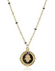 Blee Inara Black Enamel Hamsa with Enamel Chain Necklace