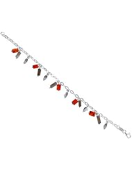 Sterling Silver Italian Charm Bracelet, w/ Dangling Leaves and Natural Carnelian & Smoky Topaz Stones 1/2 inch (13 mm) wide