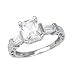 Sterling Silver Engagement Ring With Baguette Shape Cubic Zirconia and Two Sidestones