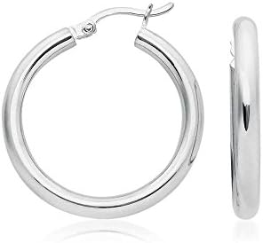 Queen Jewelers Sterling Silver 14MM Polished Hoop Earrings (30MM)