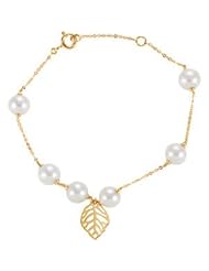 14K Yellow-Gold Freshwater Cultured Pearl Leaf Design Bracelet by US Gems