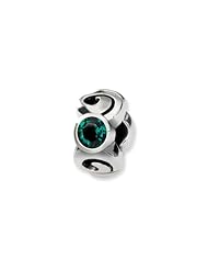 May Birthstone, 3-Stone Charm in Silver For 3mm Charm Bracelets