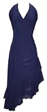 Ruched Ruffle Holiday Party Cocktail Halter Dress, Large, Navy
