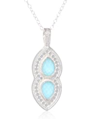 Anna Beck Designs "Gili" Sterling Silver Wire Rimmed Turquoise Double Drop Pendant Necklace, 18"