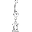 Cubic Zirconia Zodiac Gemini Dangle Belly Ring
