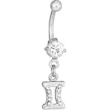 Cubic Zirconia Zodiac GEMINI Dangle Belly Ring