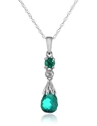 10k White Gold Teardrop Created Emerald Diamond Pendant Necklace (0.01 ct, I-J Color, I2-I3 Clarity), 18"