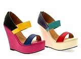 WOMENS COLOUR BLOCK STRAP WEDGES PLATFORM SANDALS SHOES MULTI LADIES SIZE 3 - 8