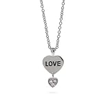 Sterling Silver Love Double Heart Charm Necklace-Clearance Final Sale