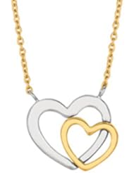 14K Yellow Gold 18 Inch Two Tone Open Heart Pendant with Pear Shape Clasp