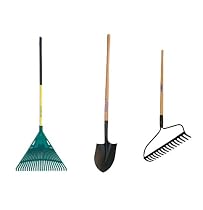 Midwest MWC-0001 3-Piece Homeowner's Garden Tool Kit With Poly Leaf Rake, Bow Rake & Round Point Shovel