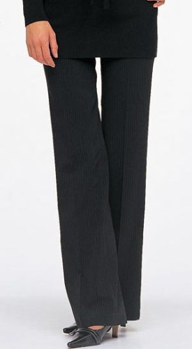 セール：エンジェリーベPパンツ 2ウェイストレッチ センタープレス風ブーツカットパンツ 黒Xオフ白ストライプ