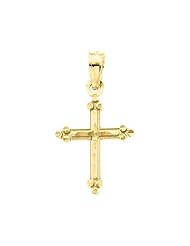 14K Yellow/White Gold Childrens Diamond Cut Cross Pendant with Cable Chain - 15"
