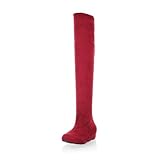 Charm Foot Fashion Elastic Nubuck Womens Low Heel Over the Knee Boots (10, Red)