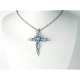 Sapphire Rhinestone Sun Flower Cross Pendant Necklace
