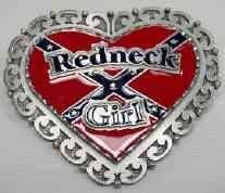 REDNECK GIRL RED HEART  BELT BUCKLE,WITH REBEL FLAG