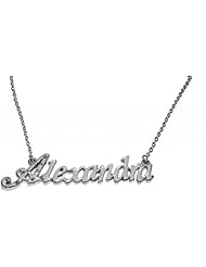 Name Necklaces Alexandra - Personalized Necklace White Gold Plated 18K, Belcher Chain, 2mm Thick