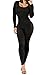 Rokiney Black Low-cut Solid Color Long Sleeve Jumpsuit Full Length L For Women