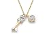 14K Yellow Gold "Key-To-Your-Heart" Charm Pendant, Enhanced with Pave Set Diamonds, Sliding on a 16" Yellow Gold Cable Chain Necklace.