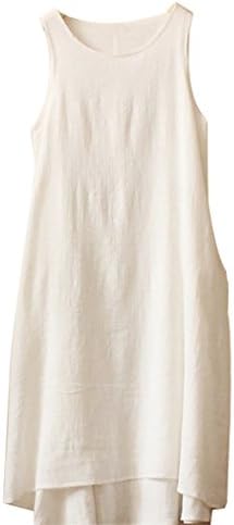 Women's Solid Color Linen Fiber Sleeveless Skirt Casual Short Vest Dress (White)