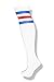 Unisex White Knee High Team Tube Socks w/ Three Various Colored Stripes