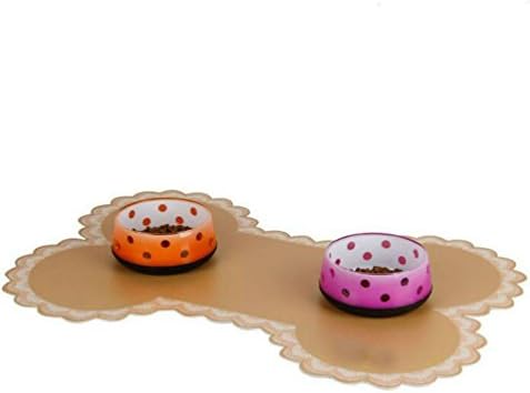 Pet Mat Dog Cat Placemat Dish Bowl Feeding Food Water Table Wipe EVA Bone Shape (M, Beige)