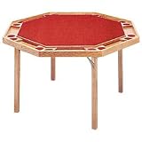 Natural Wood Octagonal Poker Table with Red Nylon Top