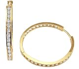14k Yellow Gold Large Classic Hoop Cz Huggie Earrings