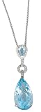 14K White Gold Hand-Crafted Dangling Pear-Shaped Designer Pendant, Enhanced with Pave Set Diamonds and Blue Topaz Semi Precious Stones, Sliding on a 16'' Cable-Chain Necklace.(GH-Color, SI-Clarity, c.t.t.w.0.22CT, Blue Topaz 16.11CT).