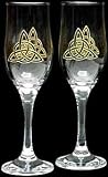 Celtic Glass Designs Set of 2 Hand Painted Champagne Flutes in a Green Celtic Eternity Knot Design