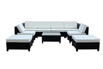Big Sale 9 pcs Luxury Wicker Patio Sectional Indoor Outdoor Sofa Furniture set - White Cushion