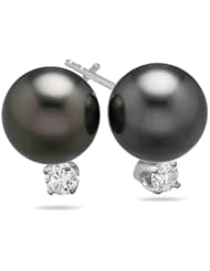 0.15 Cts Diamond & 8.5-9 mm Tahitian Cultured Pearl (AAA) Earrings in 18K White Gold