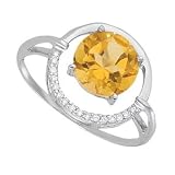 14k White Gold Couture Collection Diamond Citrine Cocktail Ring 006tcw