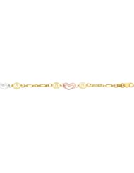 10" 14K Yellow, White & Rose Gold 2.0mm (0.08") Polished Alternate Oval Round Chain Link Anklet w/ Lobster Clasp