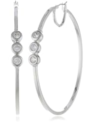 Vince Camuto Silver and Three Stone Hoop Earrings