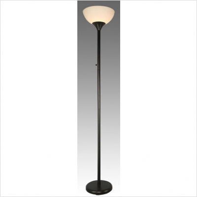 Torchiere Floor Lamp with Glass Shade in Black